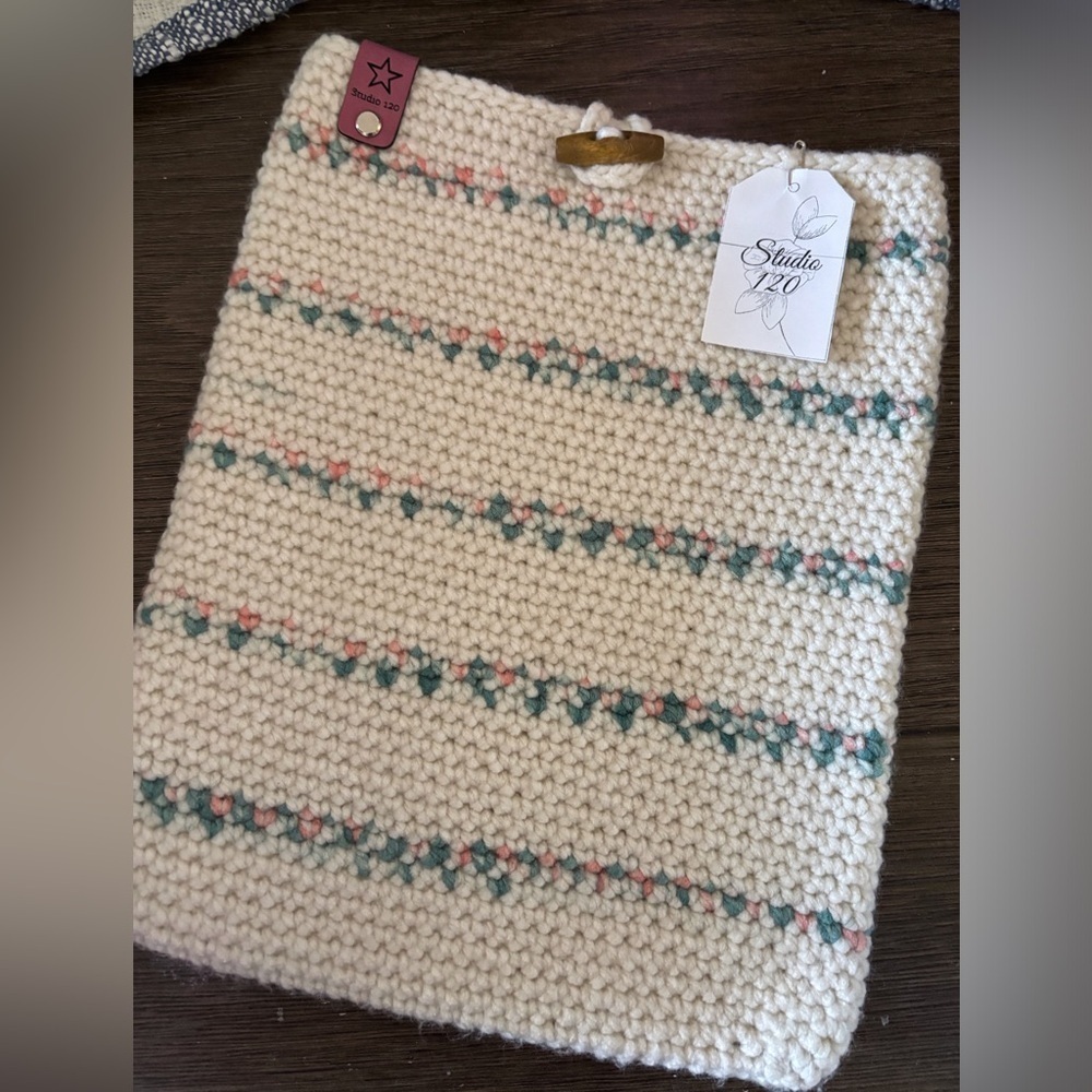 Handmade crochet Large Pouch with button 14" Laptop case